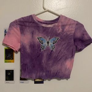 Blue butterfly purple and pick crop top